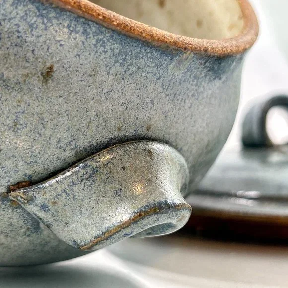 HANDMADE Stoneware Pottery Art | Turquoise Ceramic Lidded Bowl - Picture 3 of 10